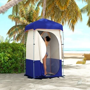 Carpa de ducha de camping Outsunny con bolsa de ducha solar y bolsa de transporte, azul - Imagen 1 de 11
