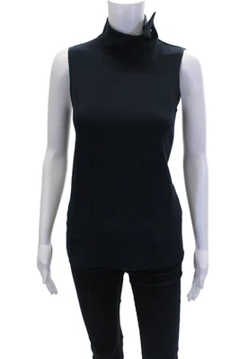 Tibi Womens Textured Sleeveless High Mock Neck Zip Sleek Tank Blouse Navy Size 0 - Image 1 of 4