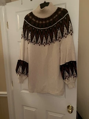 $198 Free People Size xs Scotland Neutral Combo Long Sleeve Mini Dress - Image 1 of 4