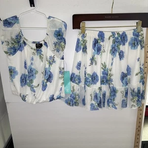 NWT Pink & Violet 2 Piece Shirt & Skirt Set Floral White Girls Size 10 - Picture 1 of 7