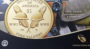 2016 S Code Talkers Native American & 2013 $1 Note Coin & Currency Set - Picture 1 of 3