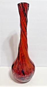 Vintage Blown Art Glass Twisted Swung Design Red  Clear Applied Swirls 17.5"h - Picture 1 of 19