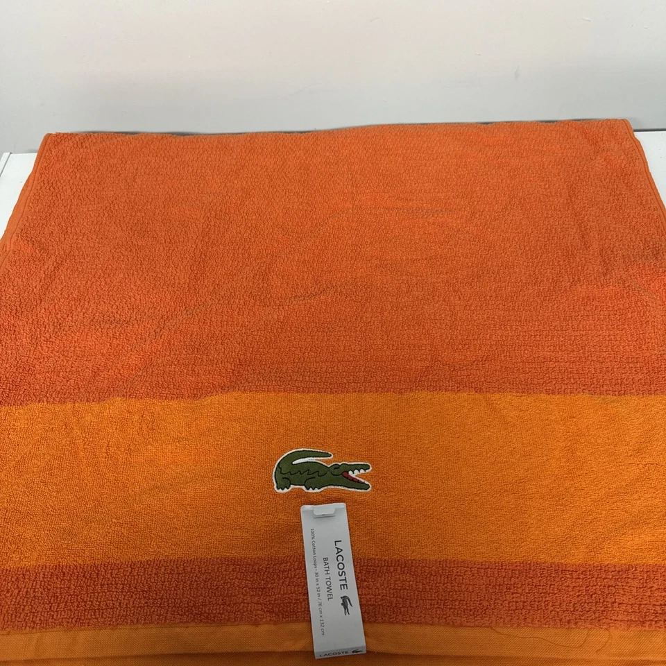 Toalla de baño Lacoste NARANJA 100 % algodón 30" x 52" logotipo de cocodrilo grande NUEVA NUEVA CON ETIQUETAS Foto 1 de 1