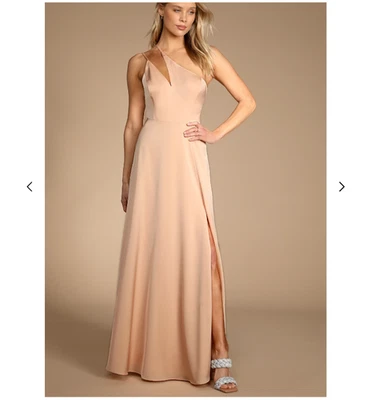 Maxi Vestido Lulus Steal My Heart Champagne Satén Asimétrico, Rosa, Pequeño Foto 1 de 4