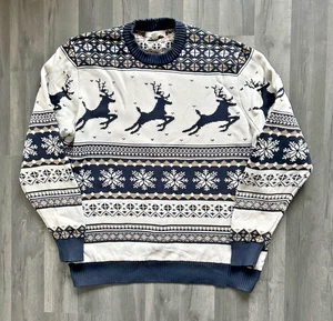 M&S XXL Blanco Azul Navidad Jersey Suéter Sudadera Tejido Reno Clásico - Imagen 1 de 13