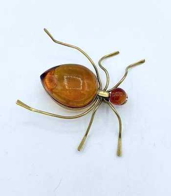 Vintage Gold-Tone & Baltic Amber Spider Pin - Image 1 of 4