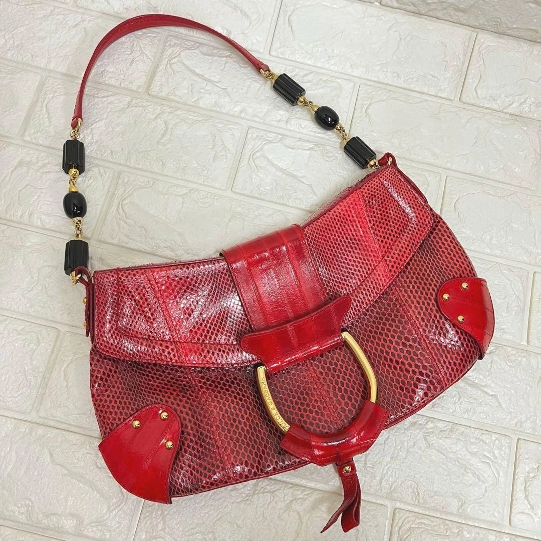 バッグ D&G Logo Chain Shoulder Bag Red Beige D&G Chain Logo Shoulder Bag Red Beige