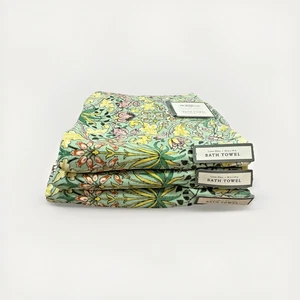 3PC William Morris & Co Bath Towel Set 30x54 Hyacinth Green Plum Velour Cotton - Picture 1 of 4