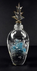 Vintage Perfume Lite Blue Bottle w/Controlled Bubbles & Gold Edge Glass Dobber - Picture 1 of 7
