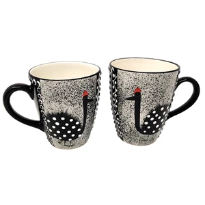 2x Sibongile Pottery Ostrich Mugs South Africa 3D Hand Painted 2011 Crane Bird - Picture 1 of 24