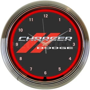 Dodge Charger Car Garage Red Light Neon Clock 15" by 15" - Picture 1 of 1