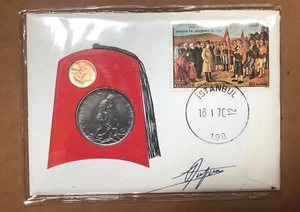 1970 Turkey Stamp , 1 Kurus & 2-1/2 Lira Coins First Day of Issue 1-16-70 - Picture 1 of 2