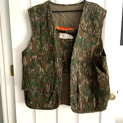 Vintage Mossy Oak Camo Hunting Vest & Seat Pad Size L USA Made Quilted Set - Image 1 of 4
