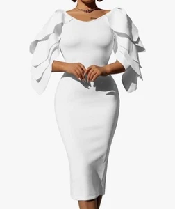 DAAWENXI Women's Elegant Ruffle Off Shoulder Zip Empire Midi Cocktail Dress M - Picture 1 of 3