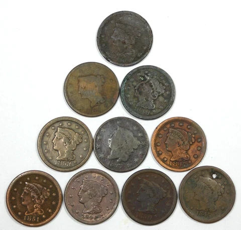 LOT of 10 Large Cents ~ Cull or Better  1827- 1853 Cover