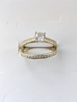 Promise/wedding ring set, sterling silver 18k yellow gold plated, size 7 1/2 - Image 1 of 4