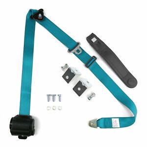 3pt Blue Retractable Seat Belt With Angled Mounting Brackets & Standard Buckle