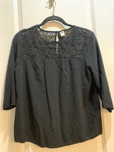 Old Navy Womens Sz SP Blouse Black Lace 3/4 Sleeves Armpit To Armpit 20” - Picture 1 of 5