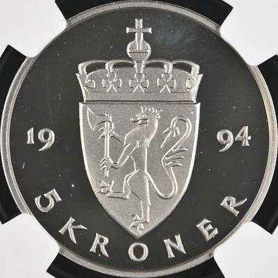 NORWAY. 1994, 5 Kroner - NGC PF69 - Top Pop 🥇 Harald V, Crowned Shield Lion - Image 1 of 4