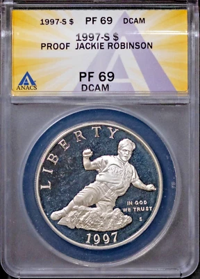 1997-S $1 Silver Jackie Robinson PF69DCAM ANACS # 7786826 + Bonus - Image 1 of 2
