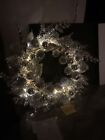 Home Reflections 24” Lighted Silver Metallic Leaves And Ornaments Wreath Lighted