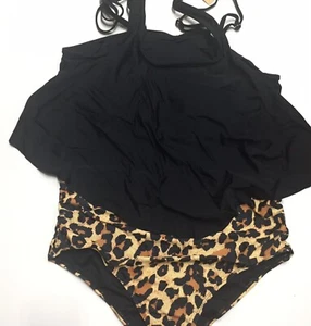Duostick 2 piece Bikini Animal printed Ruffle Bathing Suit High Waist XL - Picture 1 of 6
