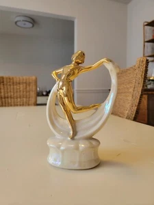 Vintage Art Deco Gold White Lusterware Nude Scarf Dancer Figurine Porcelain - Picture 1 of 12
