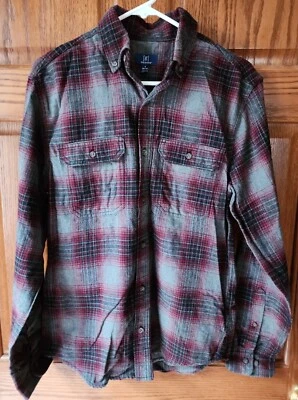 George Mens Flannel Plaid Button Up Long Sleeve Shirt Sz S (34-36) Dark Red Grey - Image 1 of 2