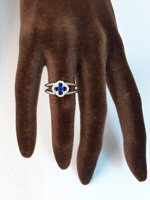 anello donna argento 925 rodiato anallergico zirconi bianchi blu 13 regolabile - Immagine 1 di 2