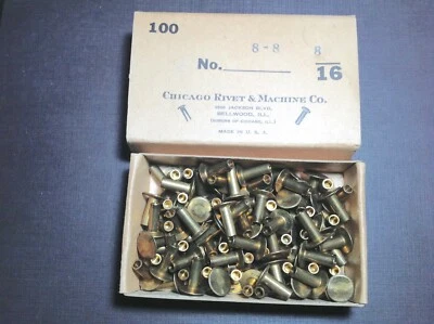 100 pcs 8-8 x 1/2" NORS solid brass clutch brake tubular rivets USA fits Dodge - Image 1 of 4