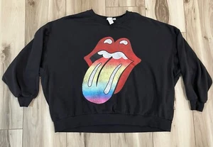 Rolling Stones Rainbow Tongue Logo Oversized Crewneck Sweatshirt Women’s Size XL - Picture 1 of 5