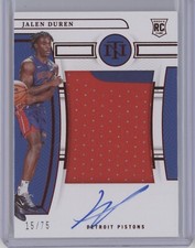 JALEN DUREN 2022-23 PANINI NATIONAL TREASURES #105 ROOKIE PATCH AUTO RPA RC /75