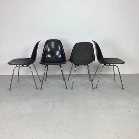 4x EAMES DSS CHAIRS HERMAN MILLER 50s 60s ELEPHANT HIDE GREY H BASE Cover