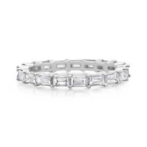 1.45Cttw Baguette Cut Diamond Eternity Wedding Band Ring 18K White Gold Size 6 - Picture 1 of 5