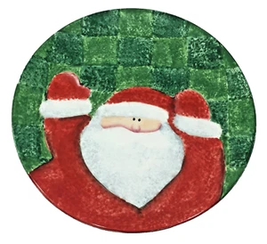 Piatto Babbo Natale Natalizio 10-1/8" Tondo Rosso Verde Bianco - Foto 1 di 12