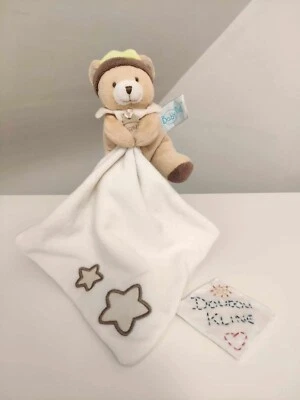 Doudou Plat/Mouchoir Ours Beige Blanc Bonnet Vert Étoiles Luminescent - Babynat - Photo 1/4