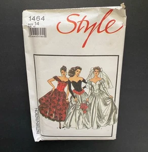 Vtg 1988 EVENING DRESS or BRIDAL GOWN STYLE SEWING PATTERN 1464 Size 14 UNCUT - Picture 1 of 9