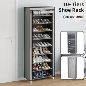 Shoe Storage Cabinet 10 Tier Black Dustproof Shoe Rack Closet Organiser Home AU - Picture 1 of 11