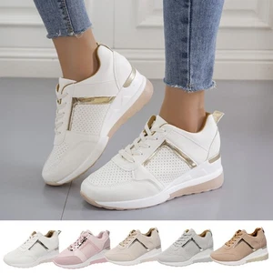 Womens Wedge Trainers Sports Shoes Sneakers Walking Lace Up Comfort Shoes Size - Picture 1 of 25
