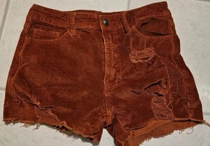Crazy Train Womens Orange/brown Corduroy Size Medium Distressed Shorts - Picture 1 of 4