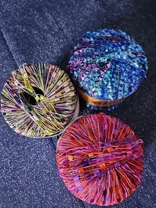 Trellis Ladder Ribbon Yarn Lot of 3 Rolls BLUE RED PURPLE With Green ITALY - Picture 1 of 8