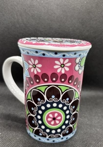 Vera Bradley “Cupcakes Pink" Coffee Tea Cup Mug With Lid/Coaster Pattern - Picture 1 of 10