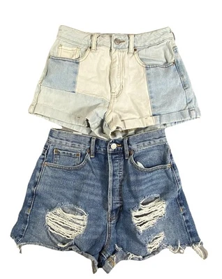 Pantalones Cortos Pacsun Mamá y Tiro Alto Vintage Corte Talla 26 Distressed Hipster 2 Pares Foto 1 de 4