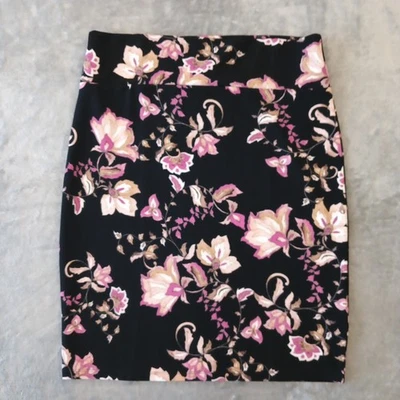 LuLaRoe Cassie Skirt 2XL Black Pink Floral Knee Length Pull On Pencil - Image 1 of 4