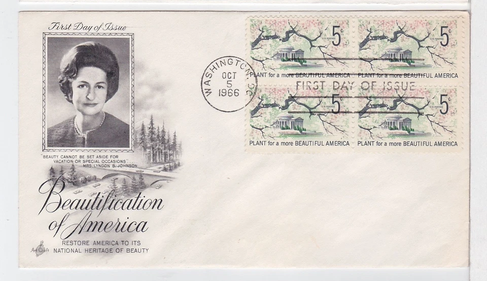 TurtlesTradingPost- Beautification of America #1318 1966 FDC Artcraft Block of 4 - Image 1 of 1