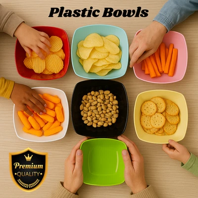 4 x Reusable Plastic Cereal Bowls Multi Colour 3-Sizes Microwave Dishwasher Safe - Image 1 of 3