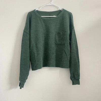 Suéter Aerie Mujer M Beige Verde Recortado Acanalado Tejido Informal Gran Tamaño Novio Foto 1 de 4