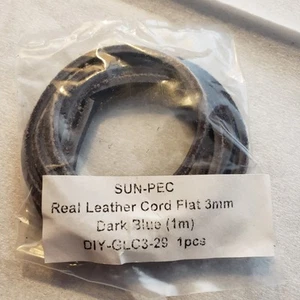 3x3mm REAL Cowhide Fine Quality Dyed Dark Blue Leather Flat Cord  1m Long Pkg - Picture 1 of 2