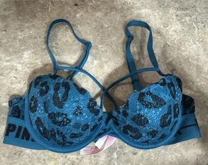 VINTAGE VICTORIA’S SECRET PINK DATE PUSH UP BRA ! 32 B. BLUE - Picture 1 of 5