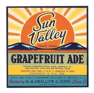 Sun Valley Grapefruit Ade Sodaflasche Etikett Lima Ohio - Bild 1 von 1